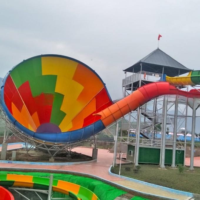 Colorful Aqua Amusement Park Equipment Fiberglass Big Trumpet Water Slide 2