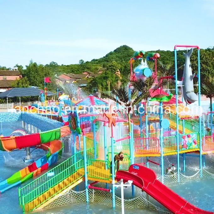 Multicolored Splash Water Playground Aqua Park Equipment 45KW With Kids Slide 0